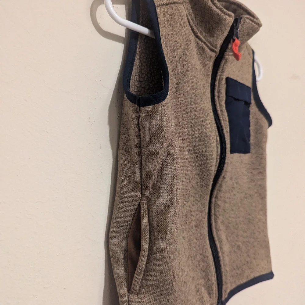 Carter's Tan Knit Fleece Vest with Navy Pocket